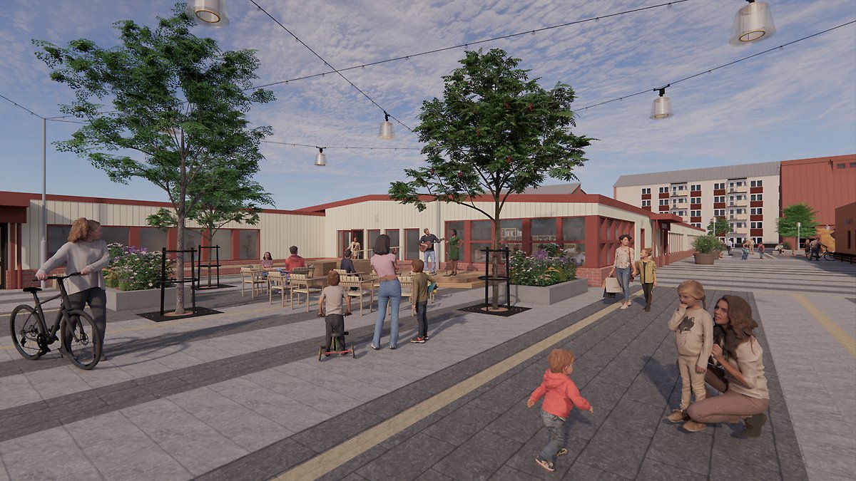 Vy över Biblotekstorget: Illustration: aochd arkitekter