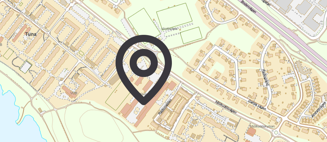 Karta som visar var Tunaskolan är placerad i Luleå. 
