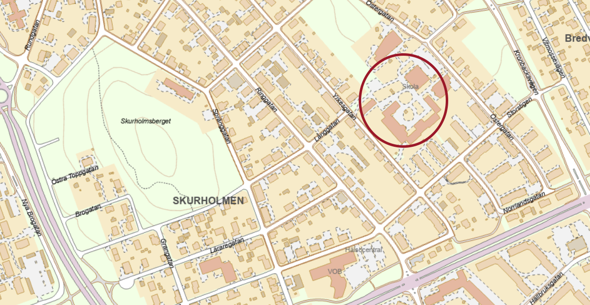 Karta som visar var den nya Hertsökolan byggs