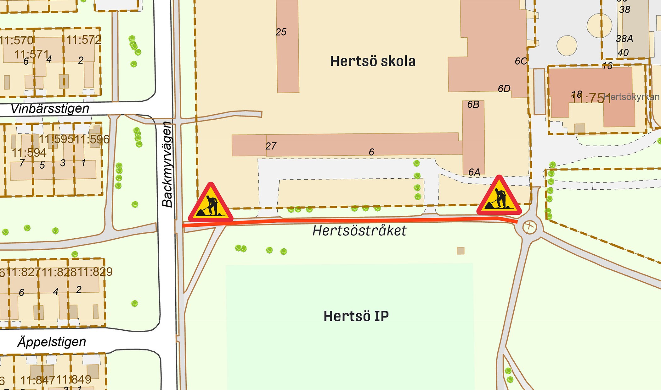 Här, längs den röda markeringen ska vi arbeta i  år.