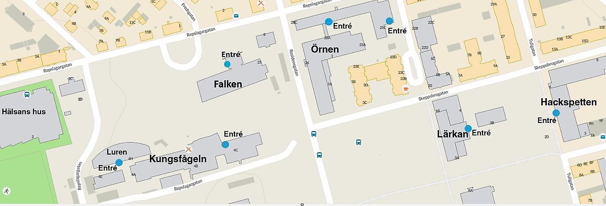 Karta över kvarteren i Luleå Gymnasieskola